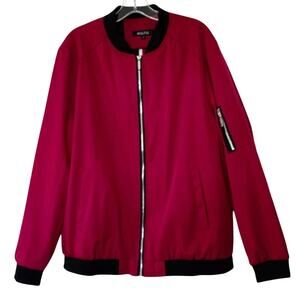 Wulful Mens Bomber Jacket Full Zip Softshell Flight Casual Jacket Size Large Red